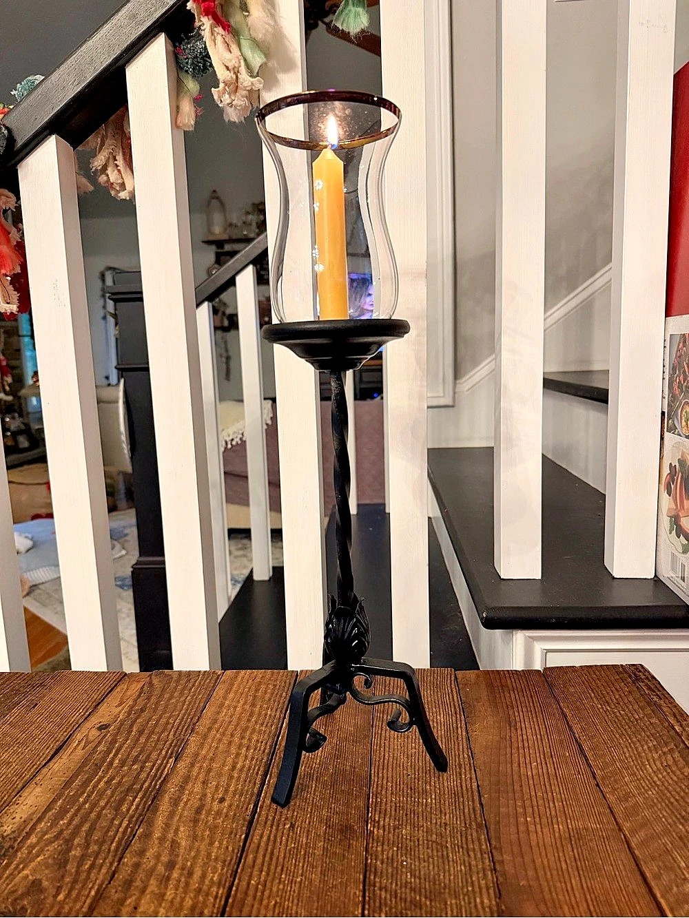 One of a kind Black & Vintage Glass Candle Holder Decor